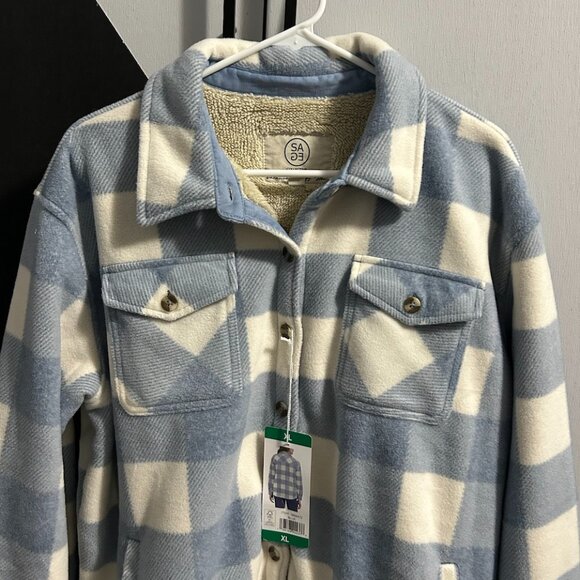 ⭐️NWT⭐️ Sage Collective Fleece Plaid Sherpa-Lined Shacket Women's Size XL - Picture 2 of 9
